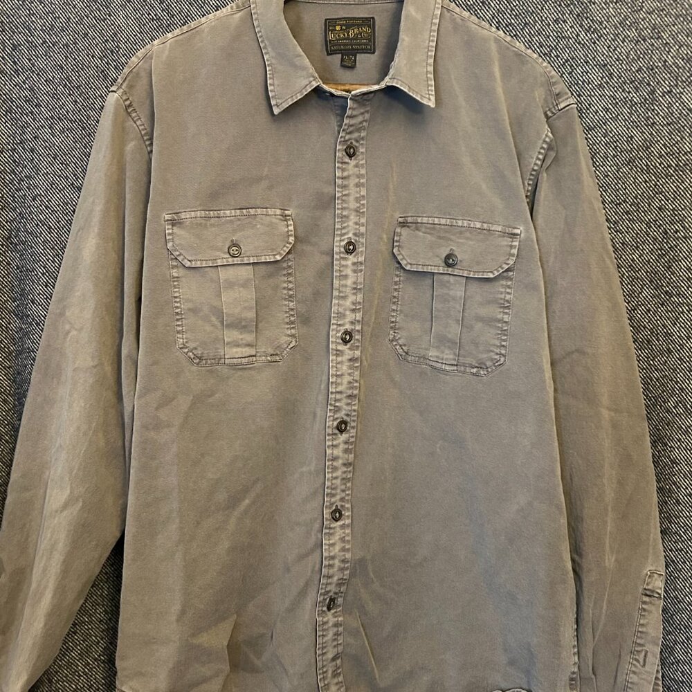 Lucky Brand Shirt XL – Grey Button‑Up, Workwear Style, Saturday Stretch
